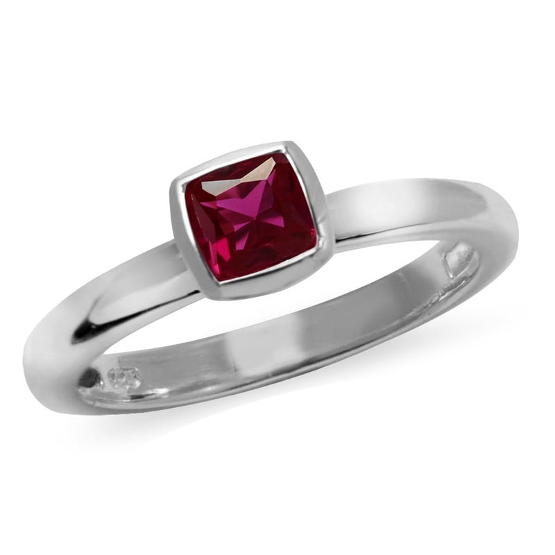 Silvershake Cushion Cut Garnet 925 Sterling Silver Stack Stackable Solitaire Ring Size 7 - Image 1